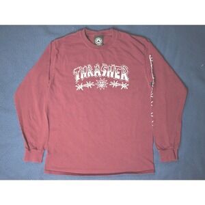 Thrasher Magazine Long Sleeve T Shirt Burgundy Barbed Wire Sun Graphic Men MED